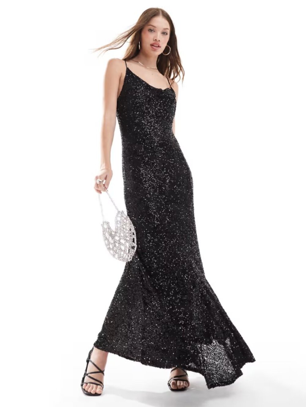ASOS Never Fully Dressed Mya Embellished Midaxi Dress in Black Sequin NWT